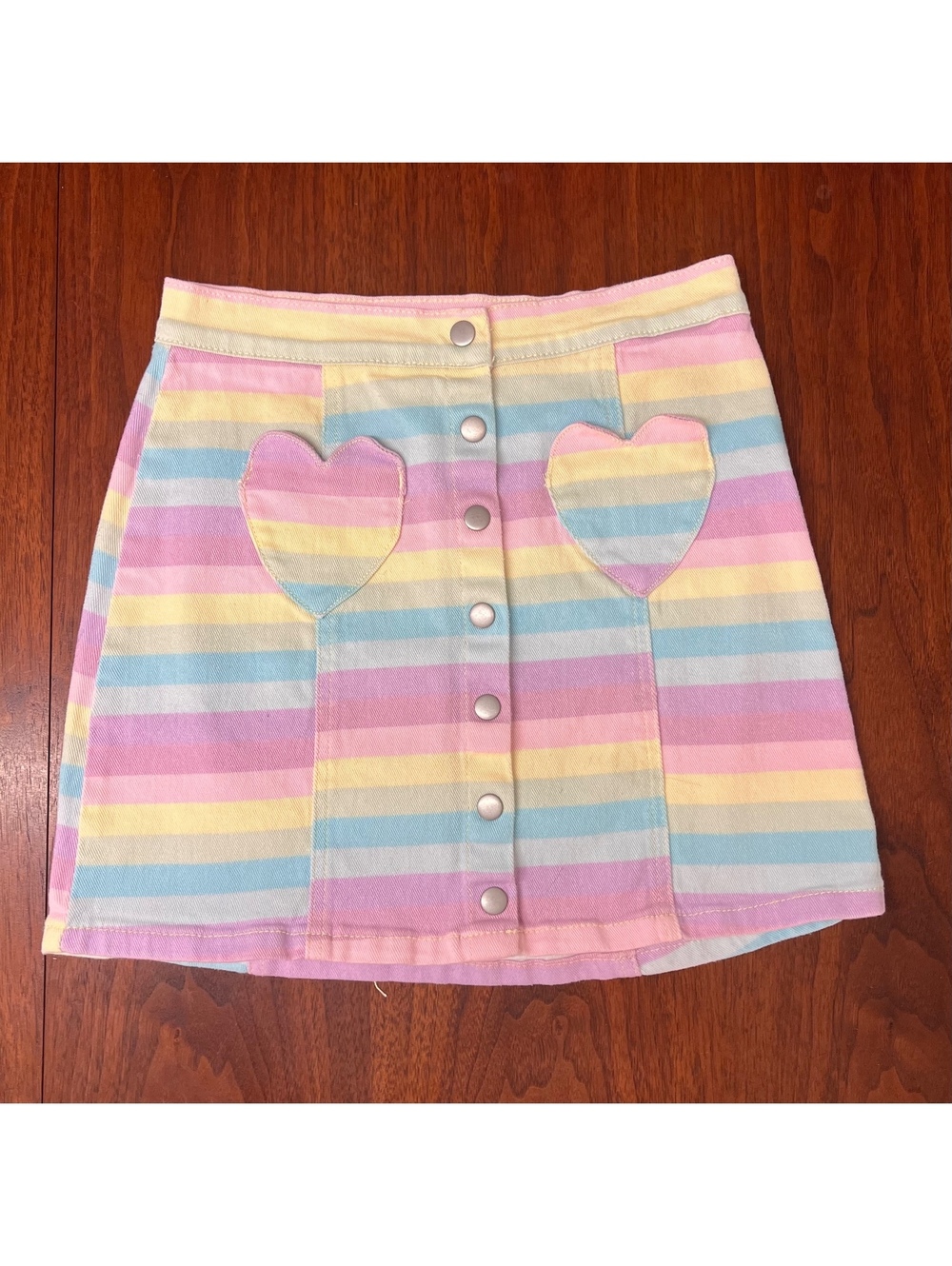 Blackheart Hot Topic Pastel Rainbow Striped Heart Pocket Skirt SM